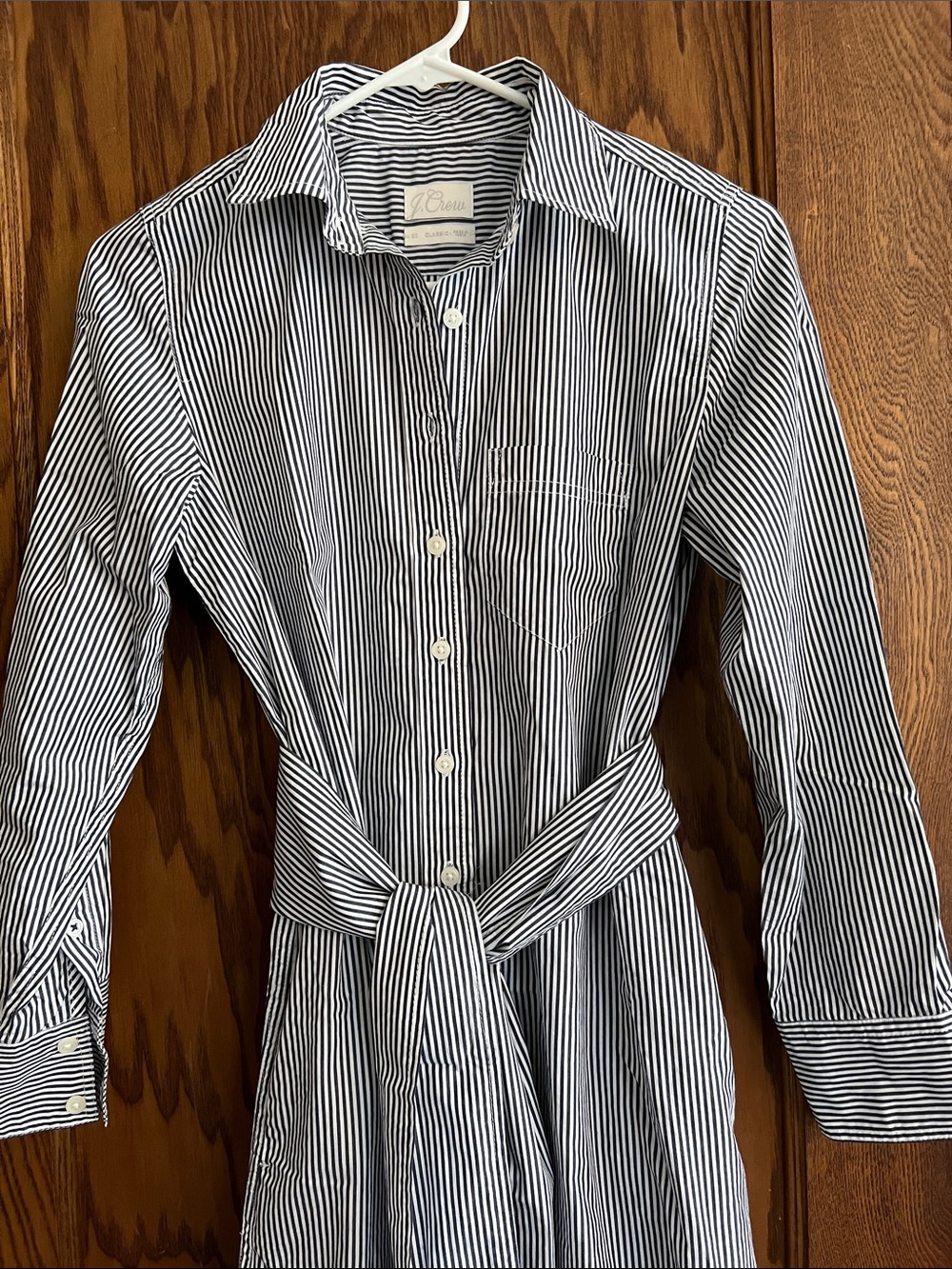 J. Crew Navy and White Striped Shirt Dress with Tie Waist